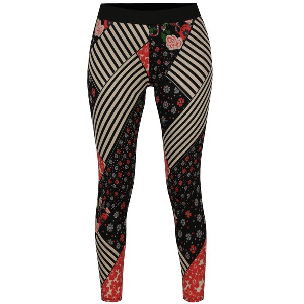 Colanti negri cu print dungi&floral Desigual Mendoza