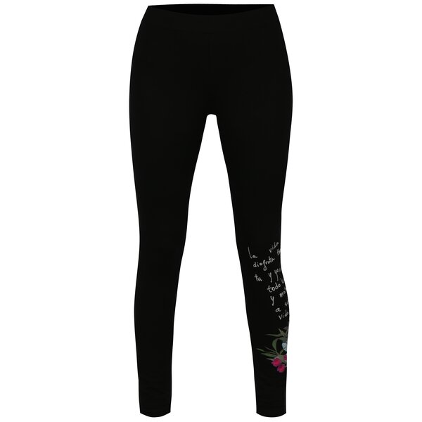 Colanti negri cu print text si broderie Desigual Parinari