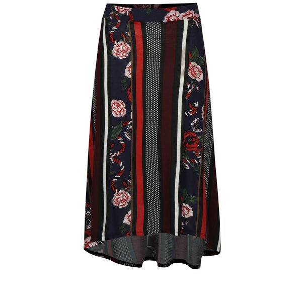Fusta asimetrica albastra cu print floral&dungi Desigual Berlin Germany