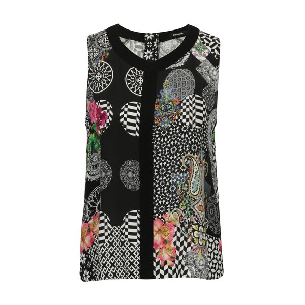 Top negru cu print abstract Desigual Harmony