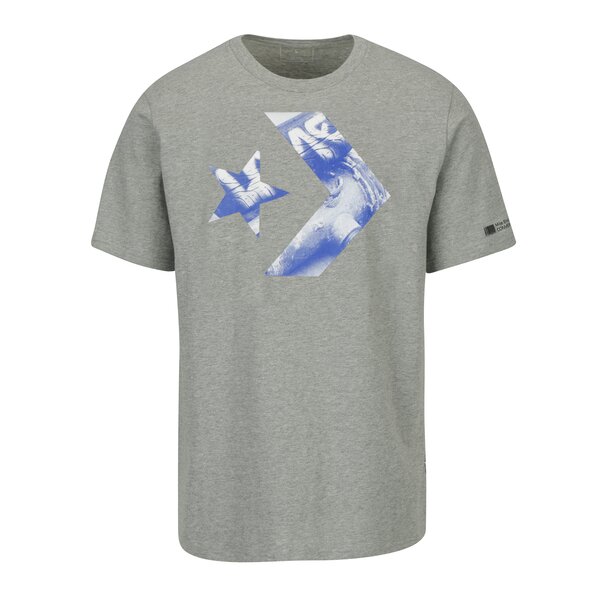 Tricou gri melanj din bumbac cu print pentru barbati - Converse Cons Star Chevron Photo