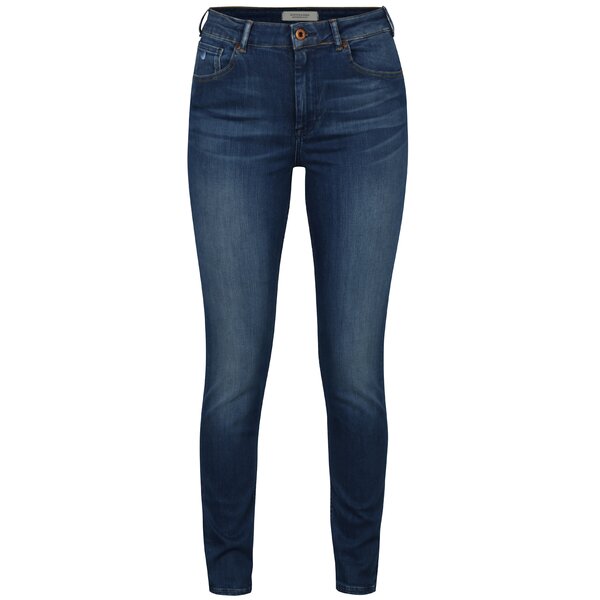 Blugi skinny albastri cu talie inalta si broderie Scotch & Soda