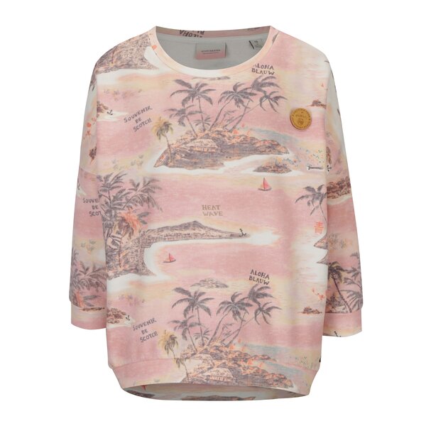 Bluza oversized roz pal cu print tropical si maneci 3/4 Scotch & Soda