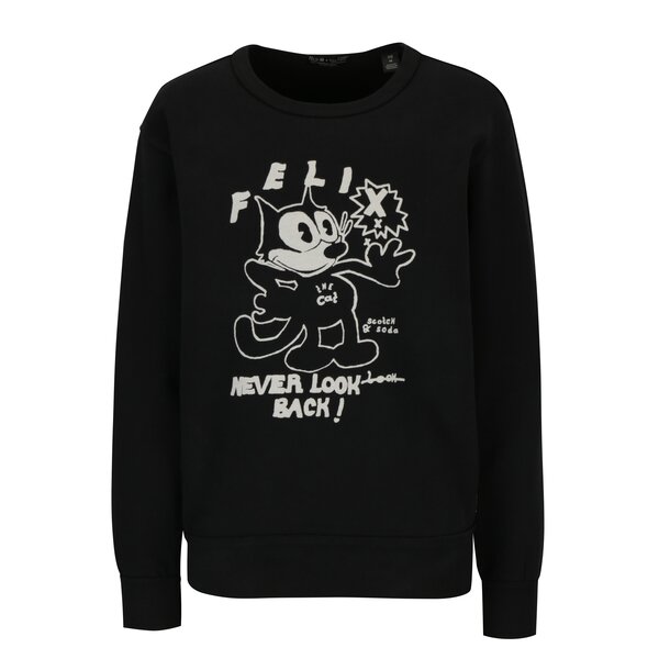 Bluza neagra din bumbac cu print motanul Felix - Scotch & Soda