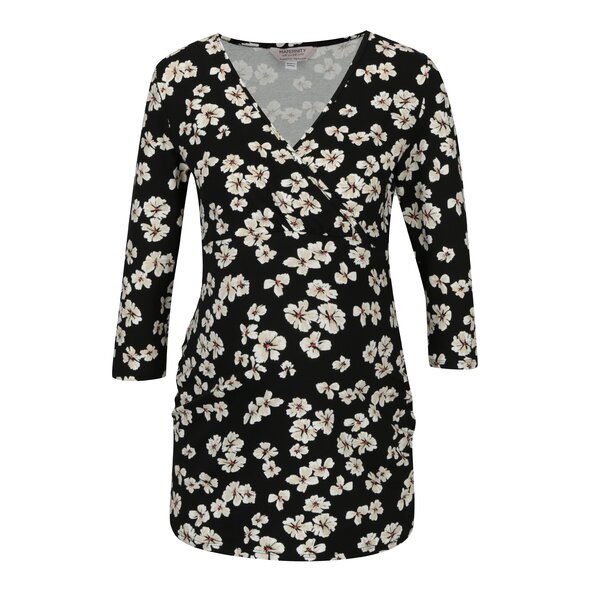 Bluza neagra cu maneci 3/4 si print floral pentru alaptat Dorothy Perkins Maternity