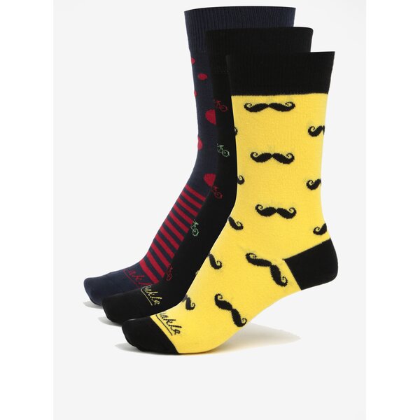 Set de 3 sosete multicolore unisex cu print - Fusakle Bestseller
