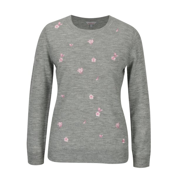 Pulover gri cu model brodat floral - Dorothy Perkins Petite