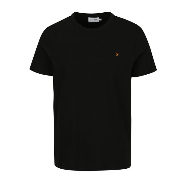 Tricou basic slim fit negru cu logo brodat - Farah Denny