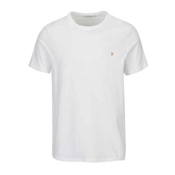 Tricou basic slim fit alb cu logo brodat - Farah Denny