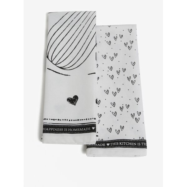 Set de doua servete de bucatarie alb cu negru SIFCON Whisk me away