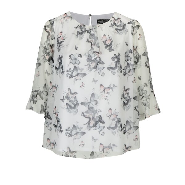 Bluza crem cu maneci 3/4 si print fluture Billie & Blossom
