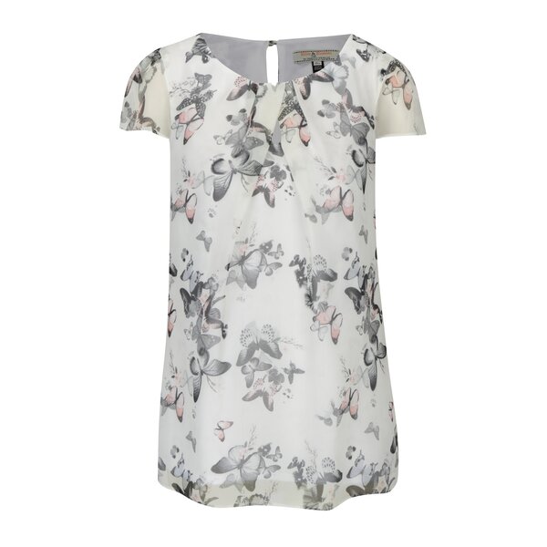 Bluza crem cu maneci transparente si print fluturi Billie & Blossom