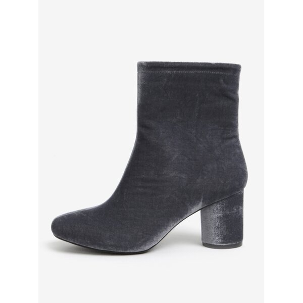 Botine gri albastrui din catifea cu toc rotund MISSGUIDED