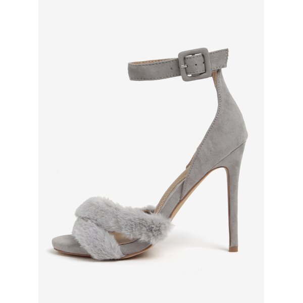 Sandale gri cu toc cui si blana artificiala - MISSGUIDED