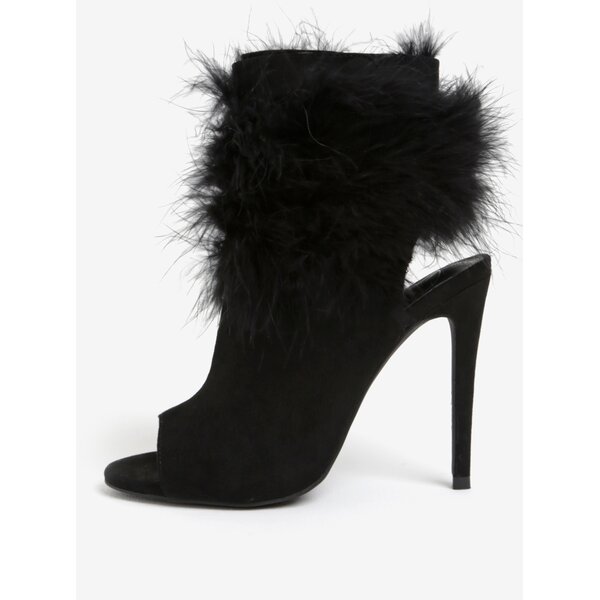 Botine negre peep toe cu puf si toc cui - MISSGUIDED