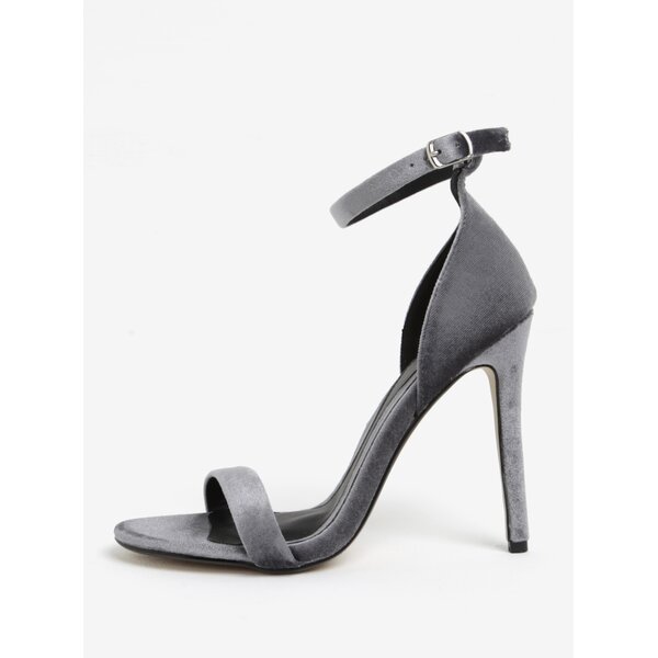 Sandale gri cu toc cui si aspect catifelat MISSGUIDED