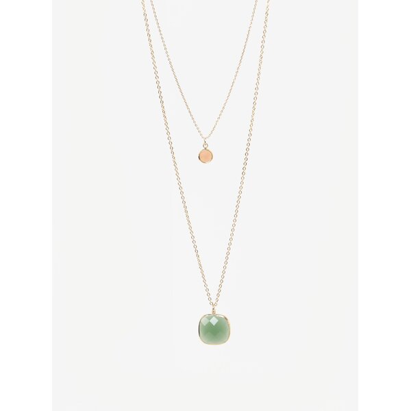 Colier cu pandantiv dublu verde&roz piersica din piatra Pieces Marley