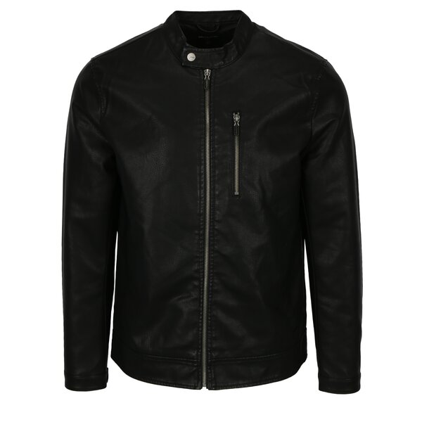 Jacheta biker neagra cu aspect de piele - ONLY & SONS Kiefer