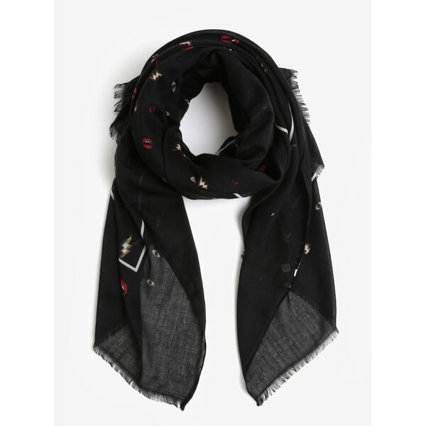 Esarfa neagra lunga cu print - Pieces Iliana