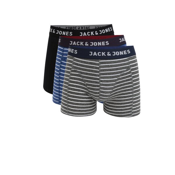 Set de 3 perechi de boxer gri&albastru si negru in dungi Jack & Jones Chris