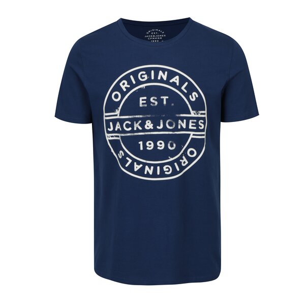 Tricou albastru din bumbac cu print - Jack & Jones Slack