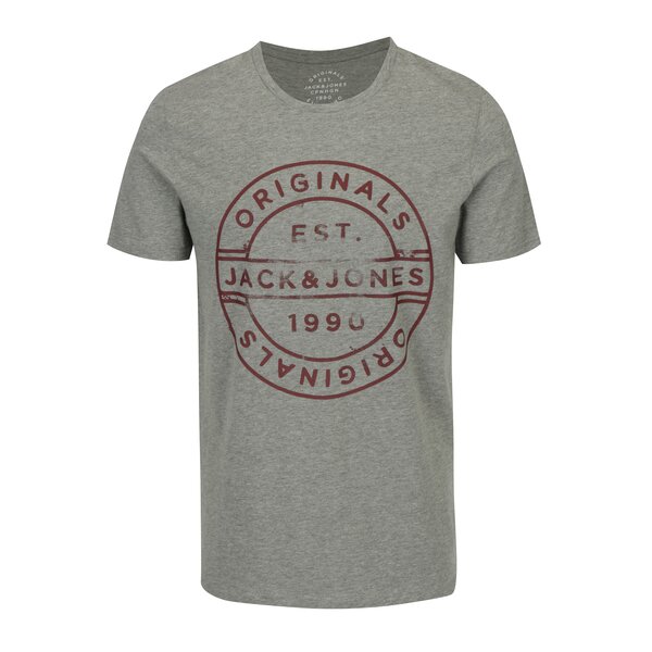 Tricou gri melanj cu print - Jack & Jones Slack