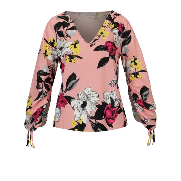 Bluza roz cu print floral si maneci balon ajustabile - Miss Selfridge