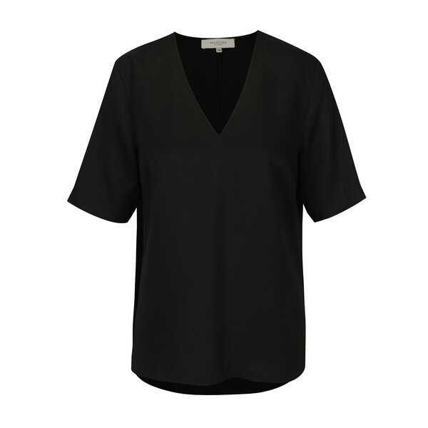 Bluza neagra cu decolteu in V Selected Femme Zoe