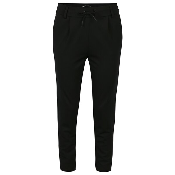 Pantaloni negri cu talie elastica si dungi laterale - ONLY Poptrash
