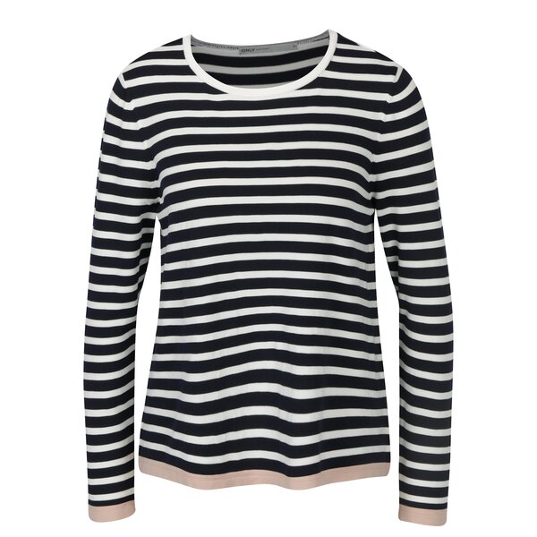 Pulover crem&bleumarin in dungi cu detaliu roz ONLY Suzana