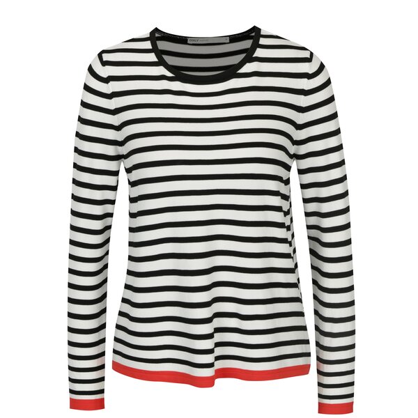 Pulover crem&negru in dungi cu detaliu rosu ONLY Suzana