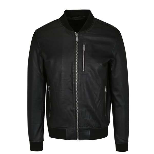 Jacheta bomber neagra din piele - Selected Homme Trunk