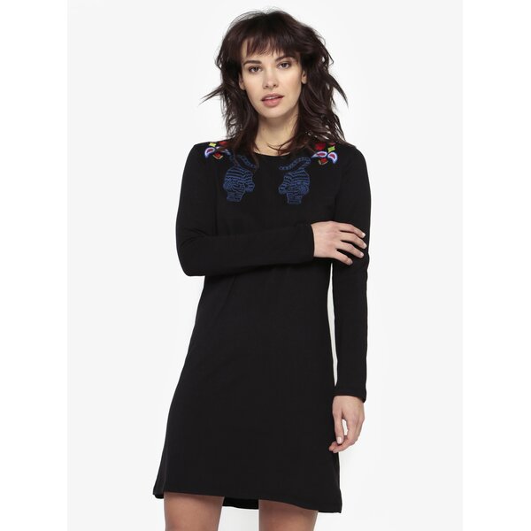 Rochie dreapta neagra cu broderie Desigual Ziggy