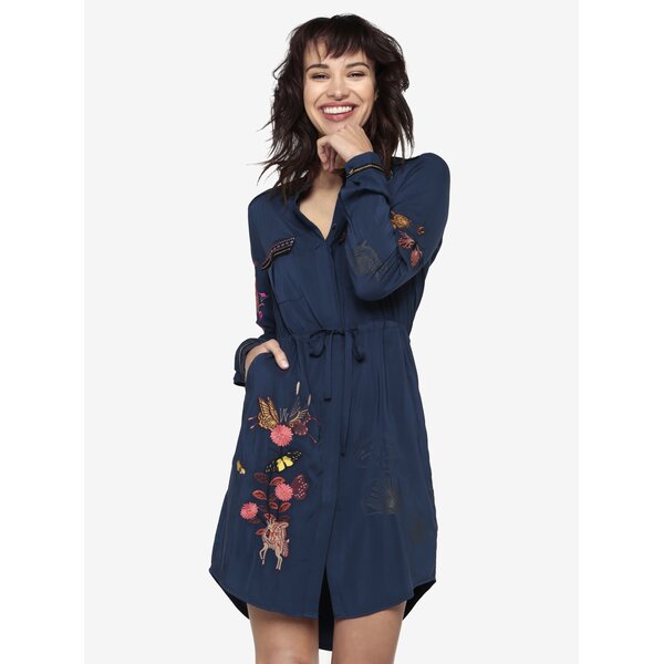 Rochie tunica bleumarin cu broderie Desigual Jazmin