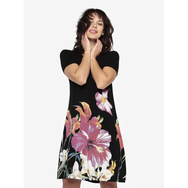 Rochie clos neagra cu print floral Desigual Aristo