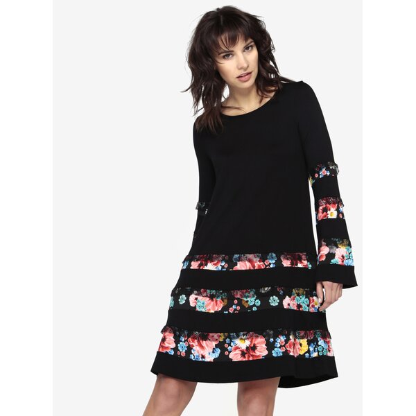 Rochie neagra cu dantela si print floral Desigual Marita