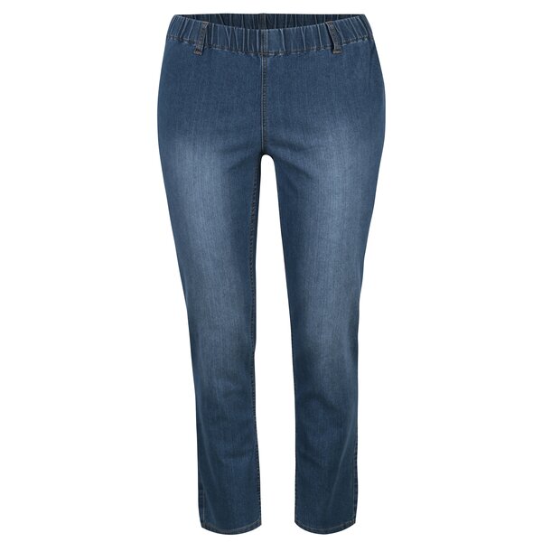 Jeggings slim fit albastri cu aspect prespalat - Ulla Popken