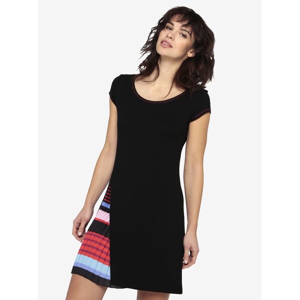 Rochie neagra cu fusta plisata in dungi Desigual Evaristo