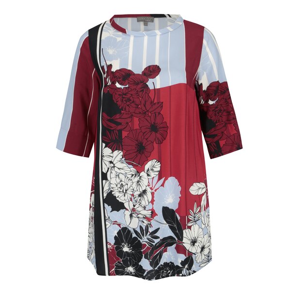 Bluza lunga cu print floral rosu & albastru - Ulla Popken
