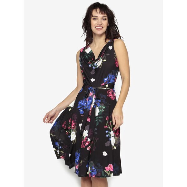 Rochie neagra cu print floral si decolteu drapat Billie & Blossom