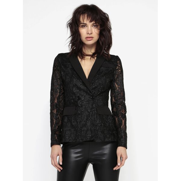 Sacou negru din dantela cu revere - MISSGUIDED
