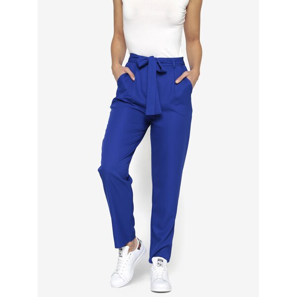 Pantaloni conici albastri cu funda in talie - MISSGUIDED