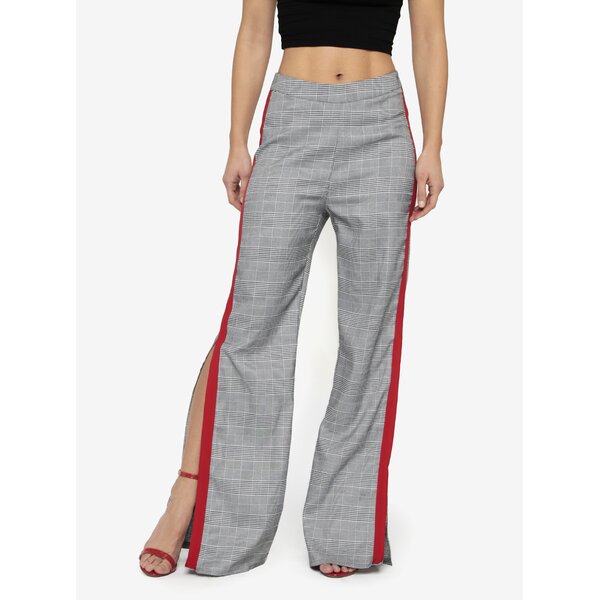Pantaloni negru & alb cu dunga contrastanta si talie inalta - MISSGUIDED