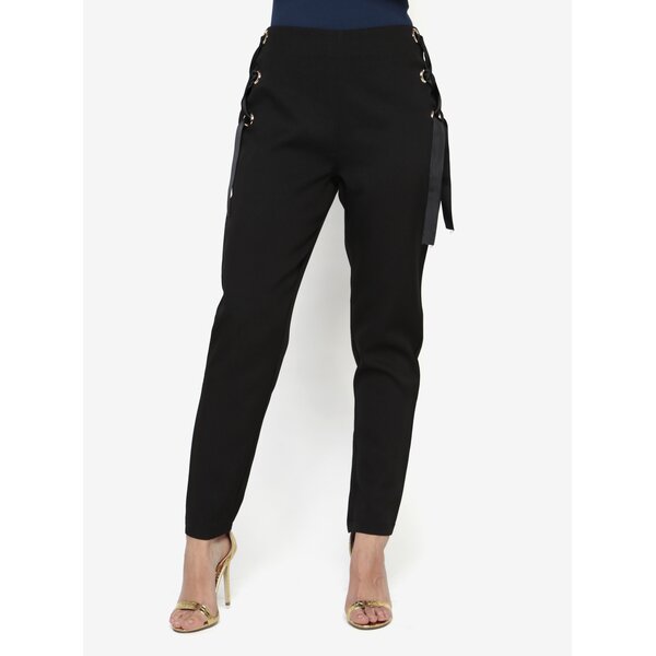 Pantaloni negri cu panglici decorative laterale - MISSGUIDED