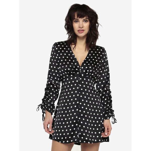Rochie din satin neagra cu buline si incretituri MISSGUIDED