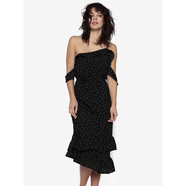 Rochie asimetrica neagra cu buline si volane MISSGUIDED