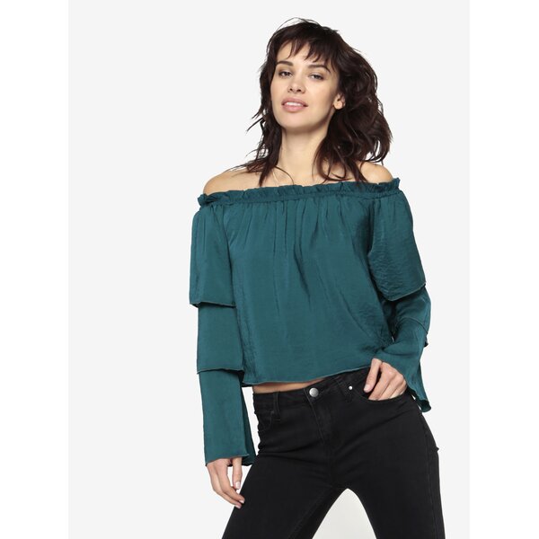 Bluza verde albastrui cu volane si umeri expusi MISSGUIDED