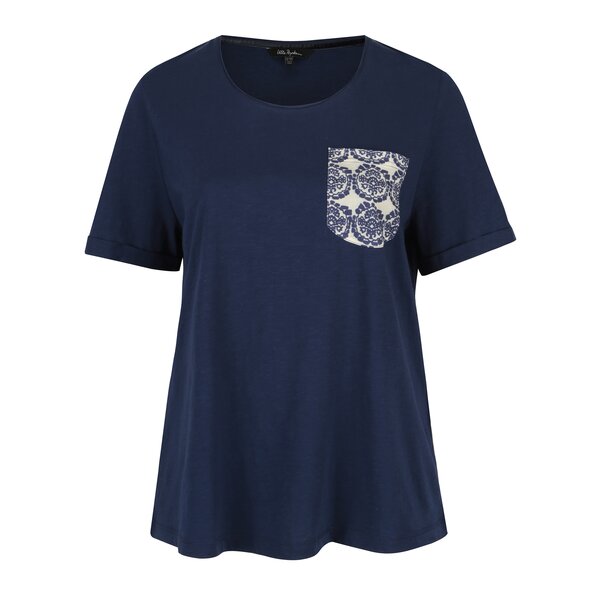 Tricou albastru cu buzunar si print - Ulla Popken