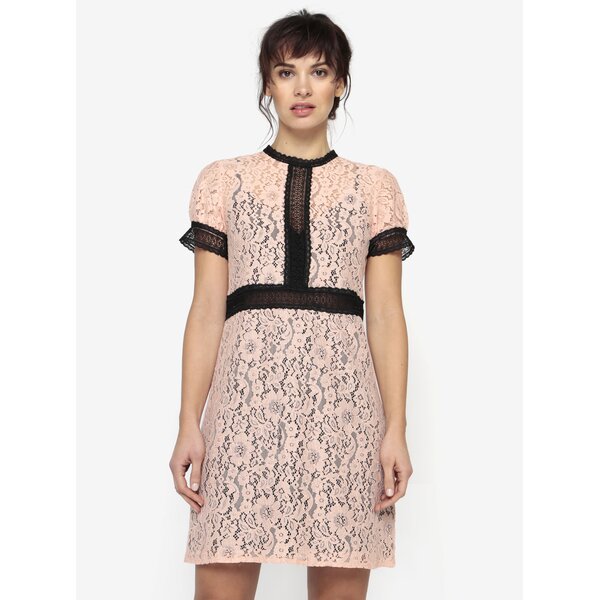 Rochie din dantela roz deschis cu garnituri brodate - Little Mistress