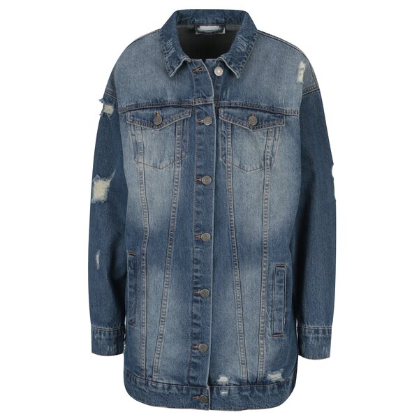 Jacheta albastra lunga din denim cu aspect uzat - Noisy May Angie